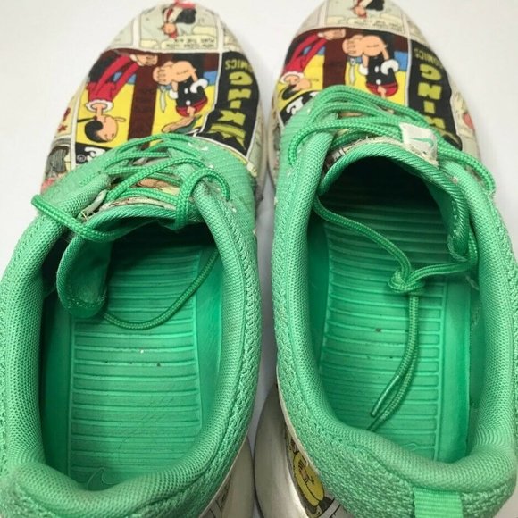 Nike Roshe Run Popeye Cartoon Novelty Sneaker Mens 9 Green Lace Up RARE Shoe - Picture 8 of 11